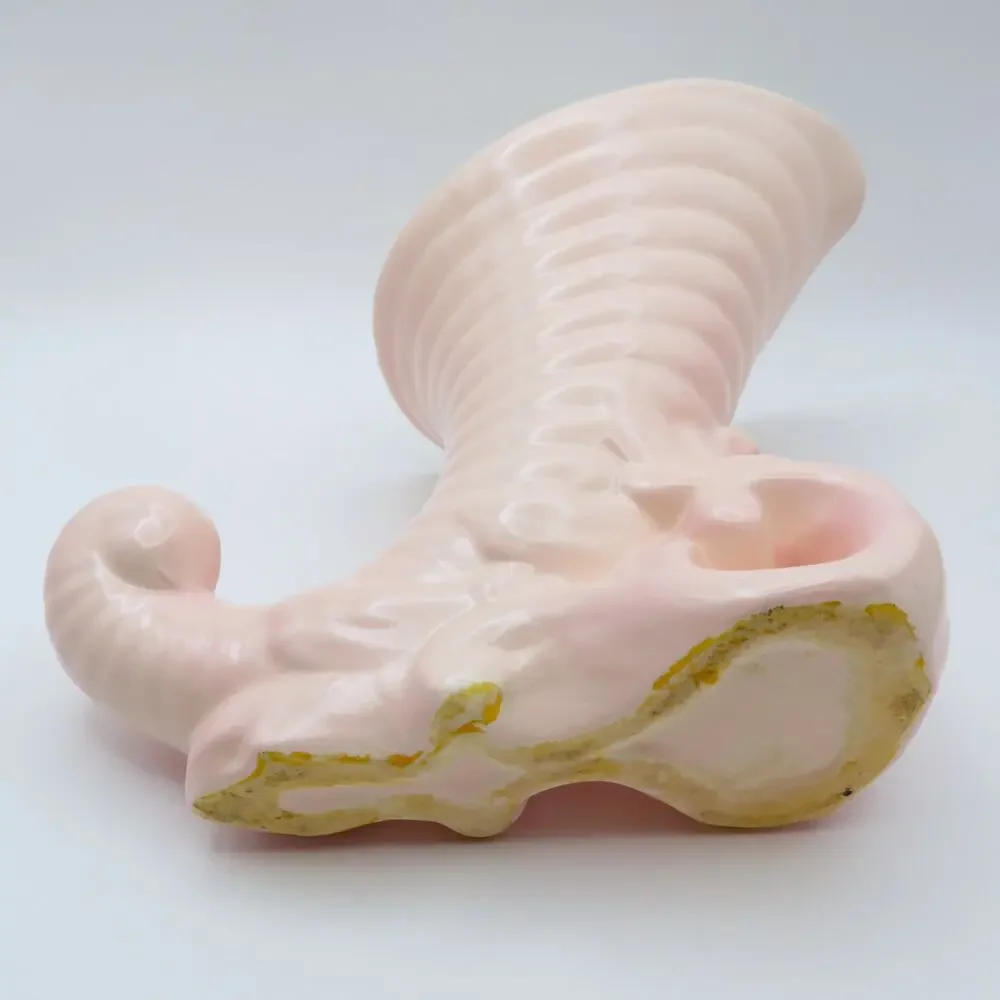 Vintage Pink Cornucopia Vase Pair, Horn of Plenty Art Pottery Mantel Vases